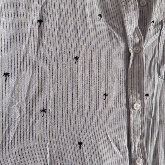 Rails Charli Mini Palms Royal Stripe Button Down Linen Blend Shirt Size Small - Picture 6 of 7